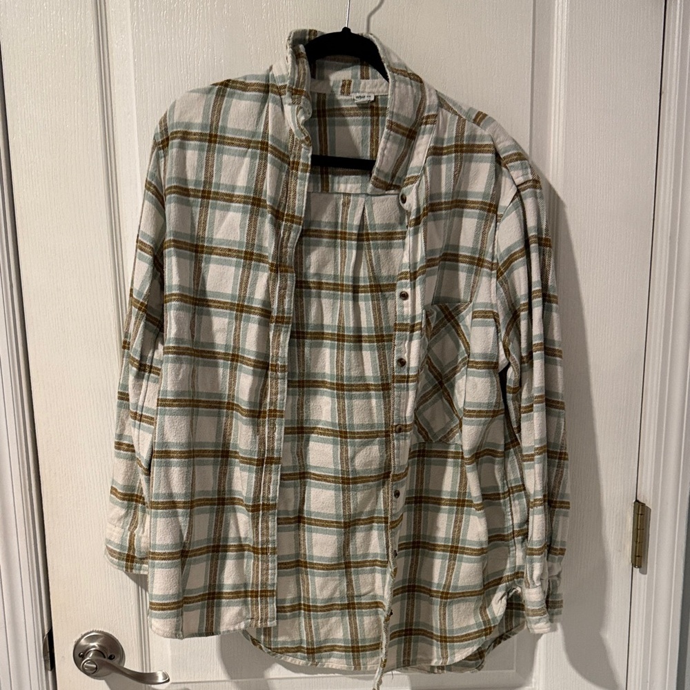 Aerie Plaid Flannel Shirt in Green and Brown